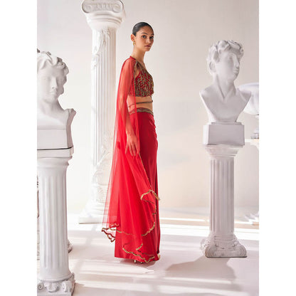 MANDIRA WIRK Red Fusion Style Top with Skirt (Set of 4)