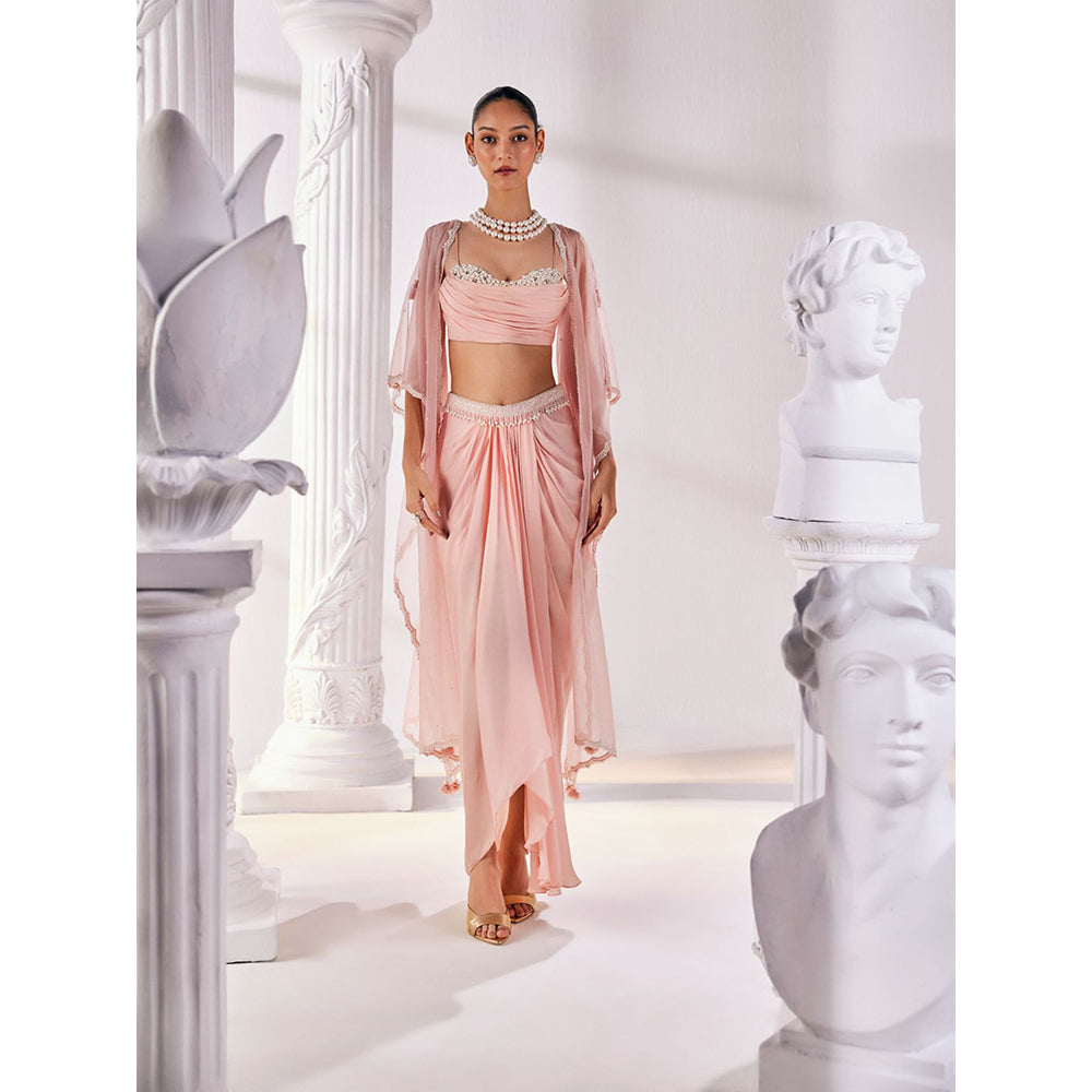 MANDIRA WIRK Peach Fusion Style Top with Skirt (Set of 3)