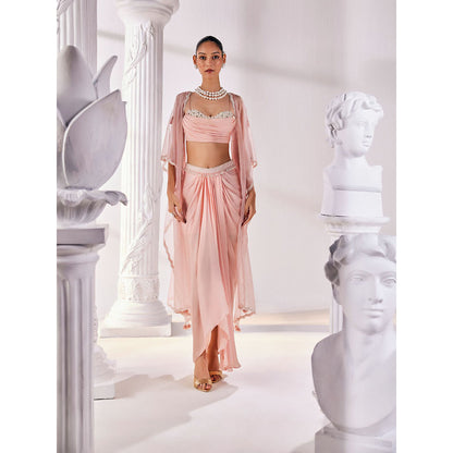 MANDIRA WIRK Peach Fusion Style Top with Skirt (Set of 3)