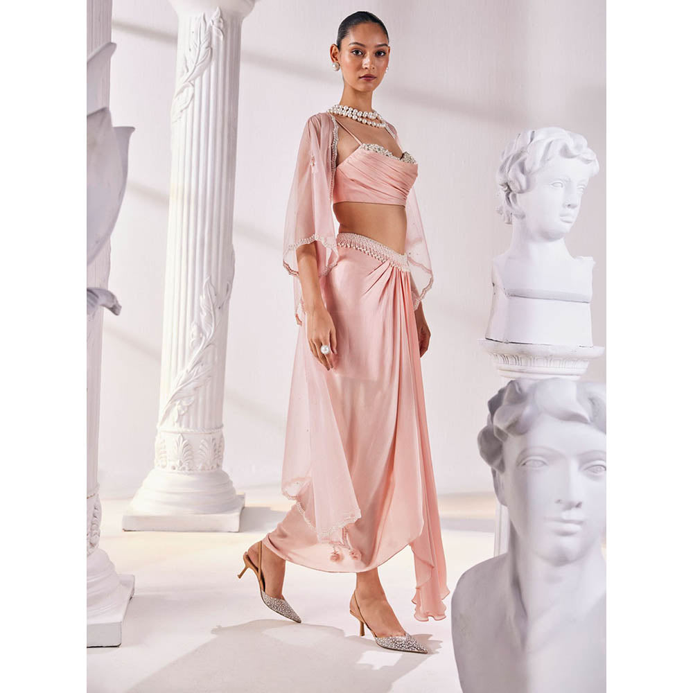MANDIRA WIRK Peach Fusion Style Top with Skirt (Set of 3)