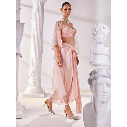 MANDIRA WIRK Peach Fusion Style Top with Skirt (Set of 3)