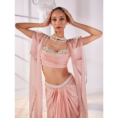 MANDIRA WIRK Peach Fusion Style Top with Skirt (Set of 3)