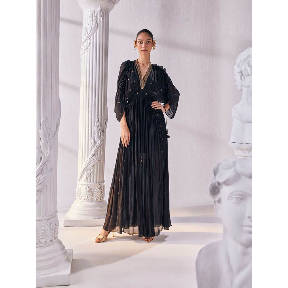 MANDIRA WIRK Black Kaftan Dress (Set of 2)