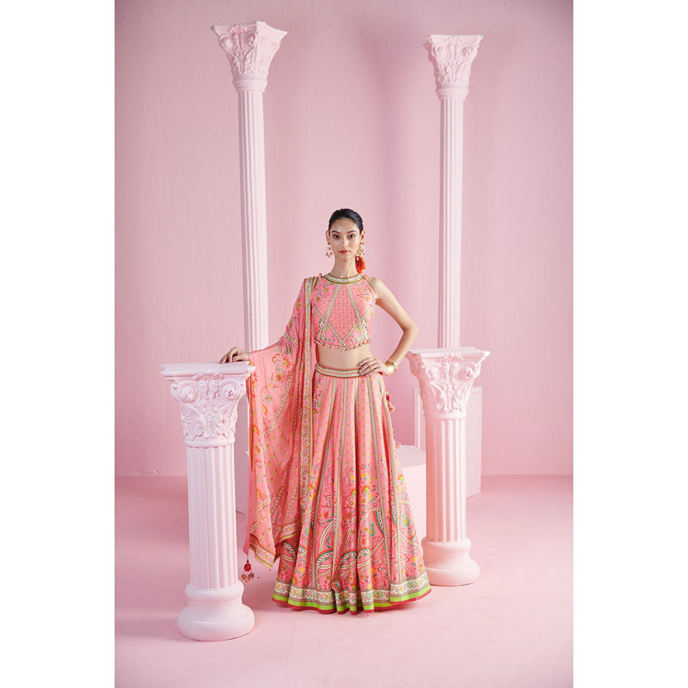 MANDIRA WIRK Women's Pink Ekin Floral Embellished Lehenga with Blouse and Dupatta (Set of 3)