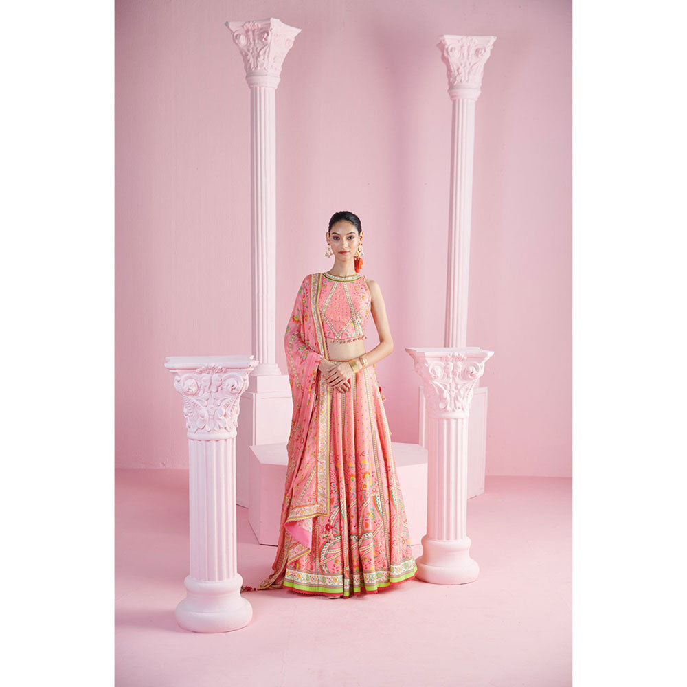 MANDIRA WIRK Women's Pink Ekin Floral Embellished Lehenga with Blouse and Dupatta (Set of 3)