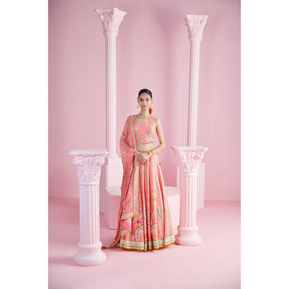 MANDIRA WIRK Women's Pink Ekin Floral Embellished Lehenga with Blouse and Dupatta (Set of 3)
