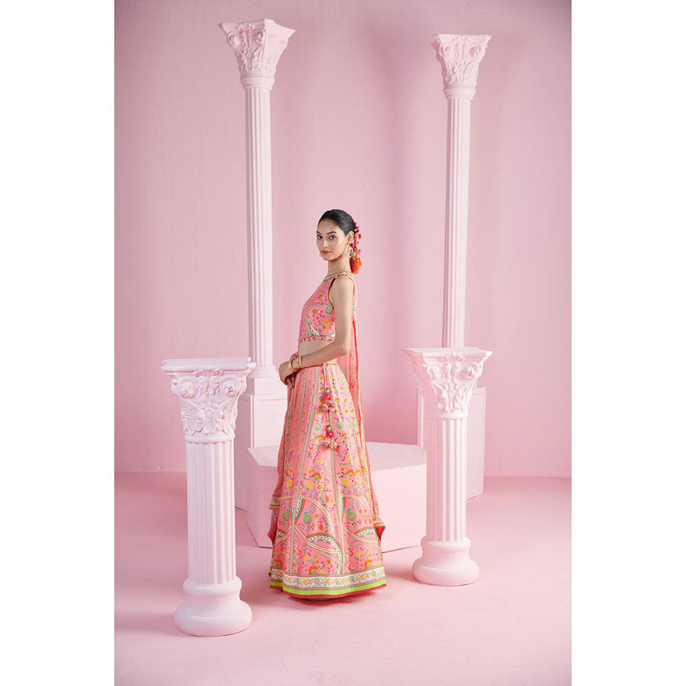 MANDIRA WIRK Women's Pink Ekin Floral Embellished Lehenga with Blouse and Dupatta (Set of 3)