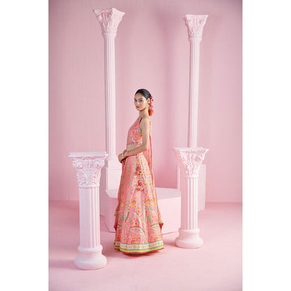 MANDIRA WIRK Women's Pink Ekin Floral Embellished Lehenga with Blouse and Dupatta (Set of 3)