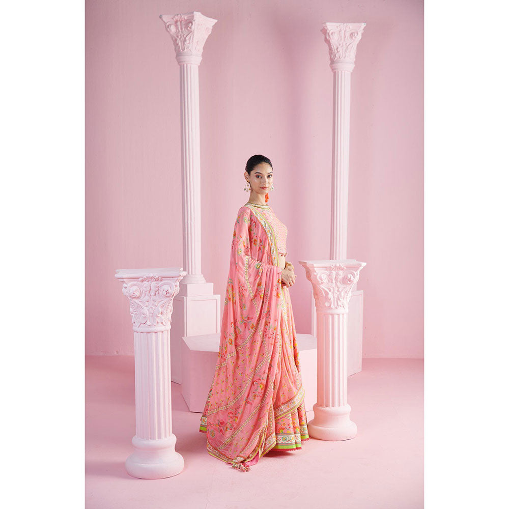 MANDIRA WIRK Women's Pink Ekin Floral Embellished Lehenga with Blouse and Dupatta (Set of 3)