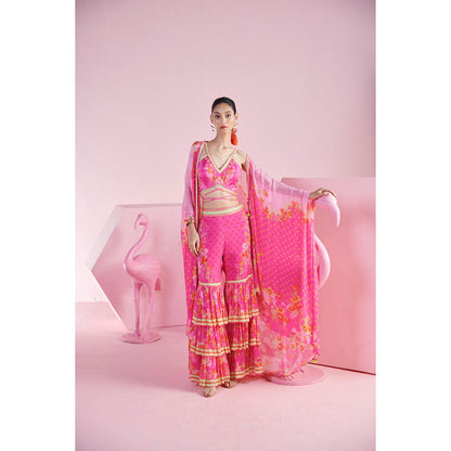 MANDIRA WIRK Women'S Nur Floral Blouse with Sharara and Cape (Set of 3)