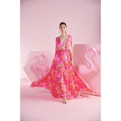 MANDIRA WIRK Women'S Bahar Floral V-Neck Kaftan Dress
