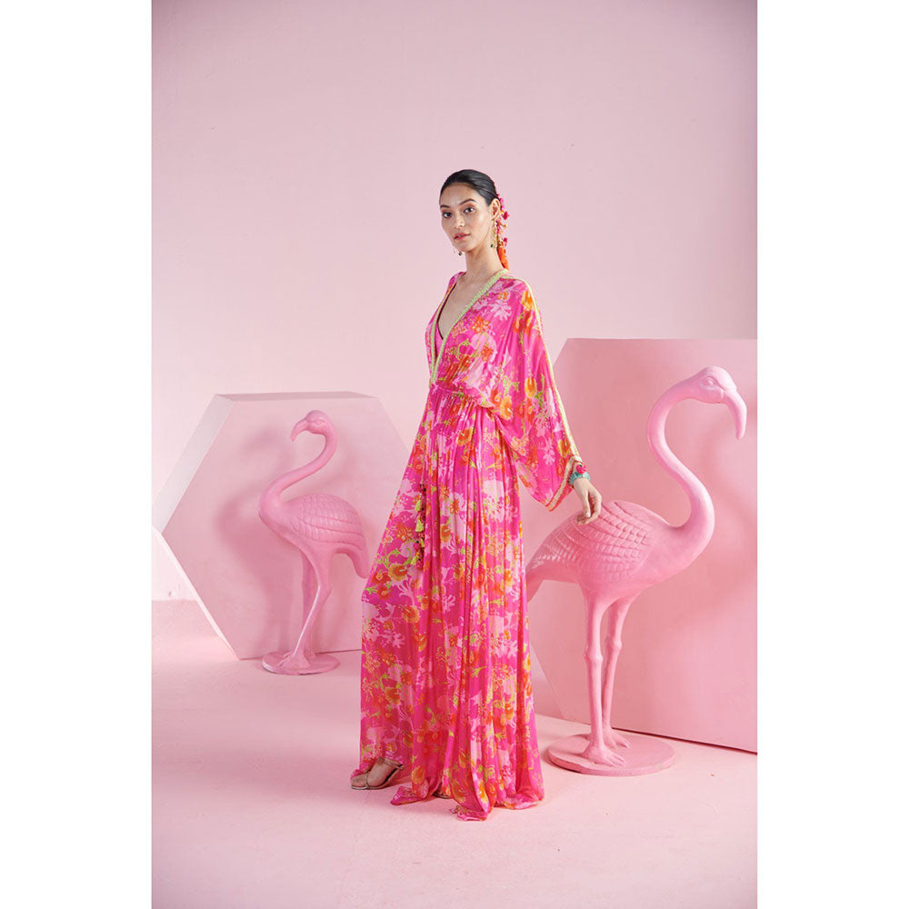 MANDIRA WIRK Women'S Bahar Floral V-Neck Kaftan Dress