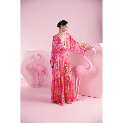 MANDIRA WIRK Women'S Bahar Floral V-Neck Kaftan Dress