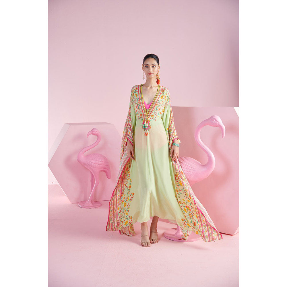 MANDIRA WIRK Women'S Nehir Floral Kaftan Dress with Bralette and Hipster (Set of 3)