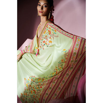 MANDIRA WIRK Women'S Nehir Floral Kaftan Dress with Bralette and Hipster (Set of 3)