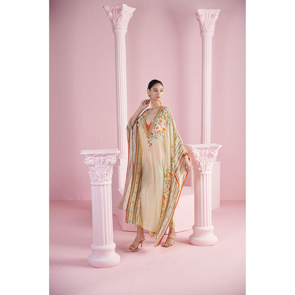 MANDIRA WIRK Women'S Huzur Floral Kaftan Dress with Bralette and Hipster (Set of 3)