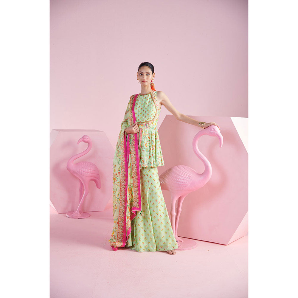 MANDIRA WIRK Women'S Nevin Floral Kurti with Sharara and Dupatta (Set of 3)