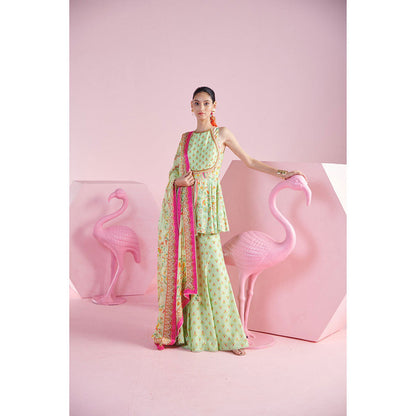 MANDIRA WIRK Women'S Nevin Floral Kurti with Sharara and Dupatta (Set of 3)