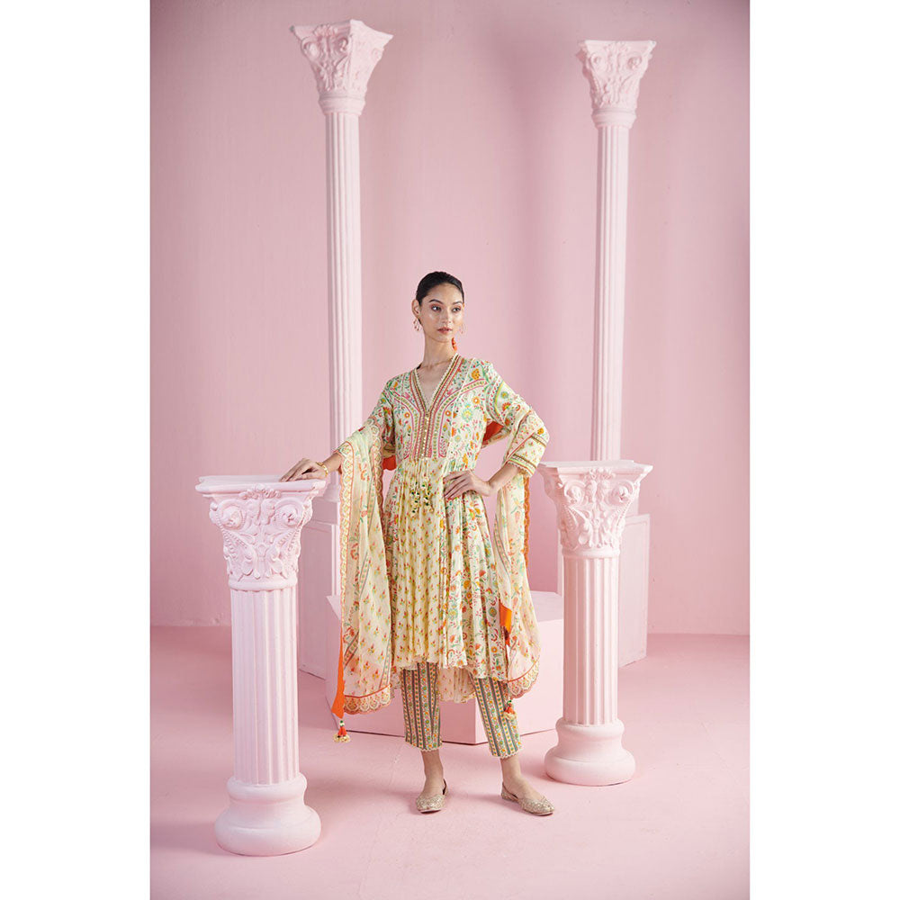 MANDIRA WIRK Women'S Safiya Floral Anarkali with Pant and Dupatta (Set of 3)
