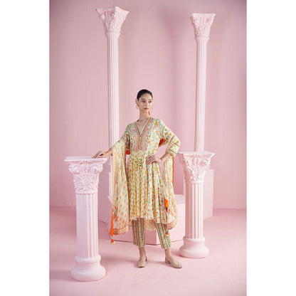 MANDIRA WIRK Women'S Safiya Floral Anarkali with Pant and Dupatta (Set of 3)