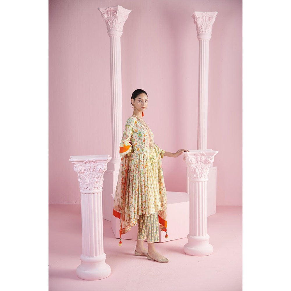 MANDIRA WIRK Women'S Safiya Floral Anarkali with Pant and Dupatta (Set of 3)