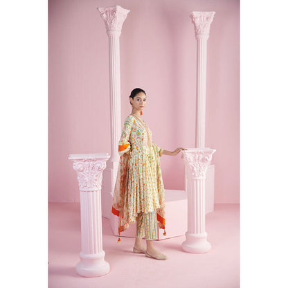 MANDIRA WIRK Women'S Safiya Floral Anarkali with Pant and Dupatta (Set of 3)