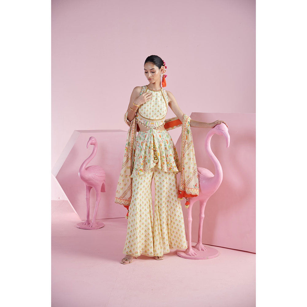 MANDIRA WIRK Women'S Amaya Floral Kurti with Sharara and Dupatta (Set of 3)