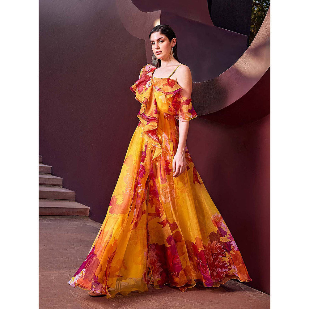 MANDIRA WIRK Sunset Radiance Floral Maxi Dress