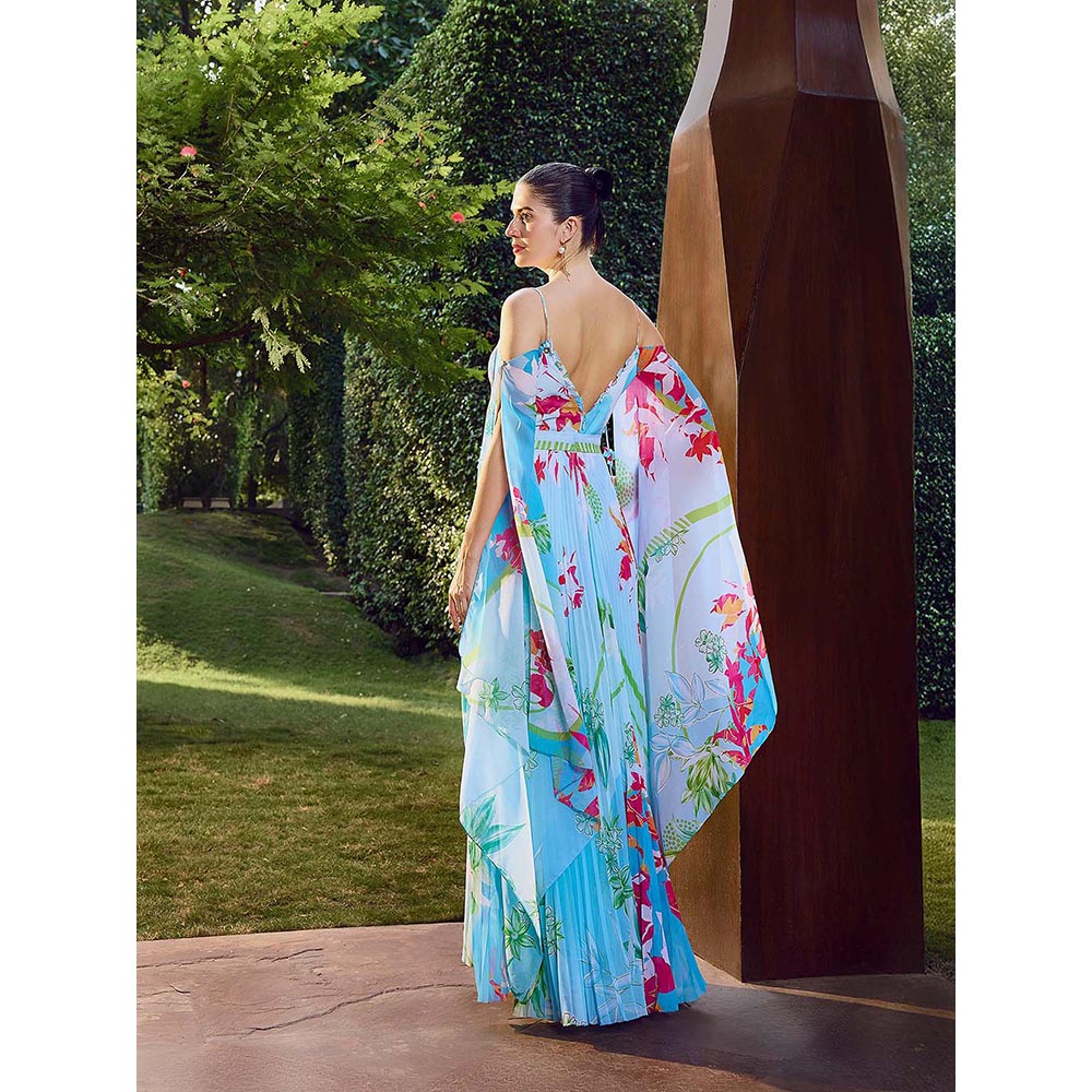 MANDIRA WIRK Deep Strappy Heat Pleat Maxi Dress with Belt (Set of 2)
