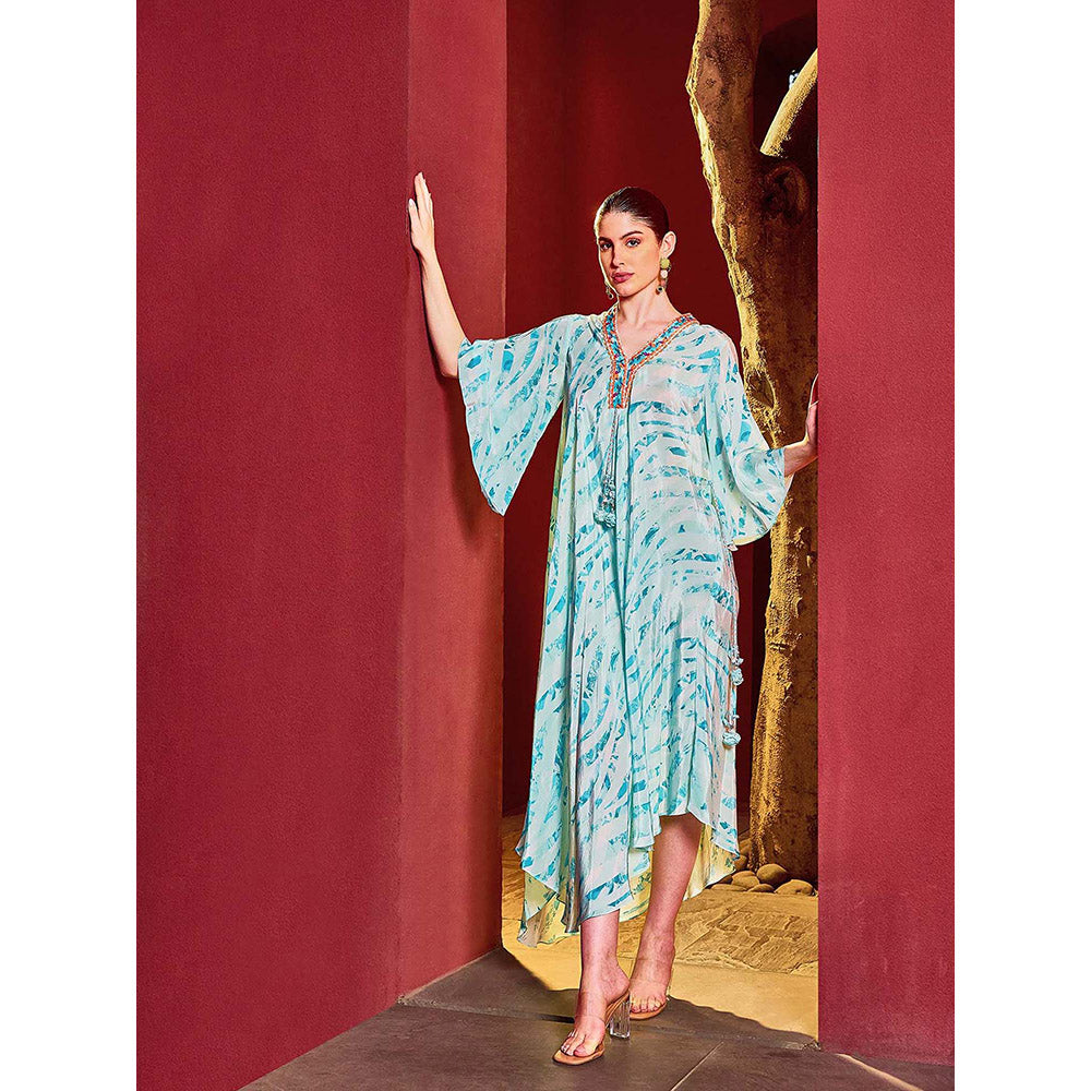 MANDIRA WIRK Blue Breeze V Neck Printed Dress