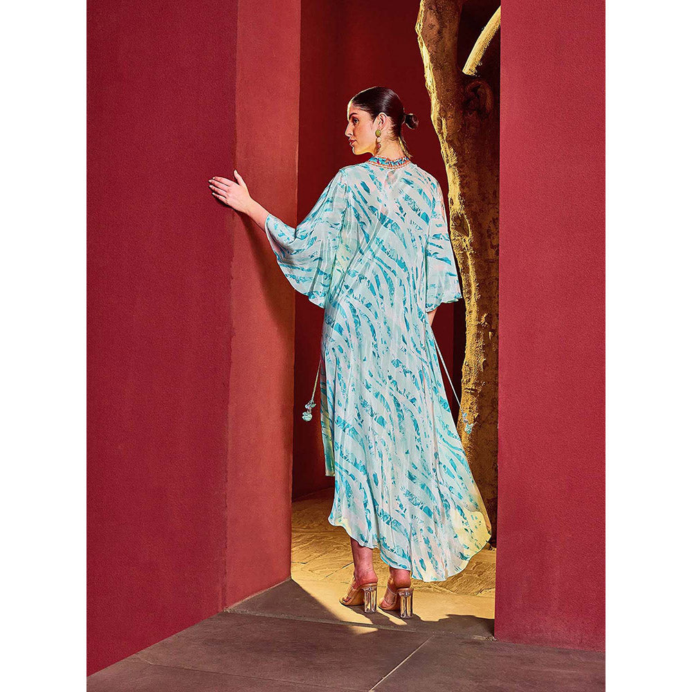 MANDIRA WIRK Blue Breeze V Neck Printed Dress