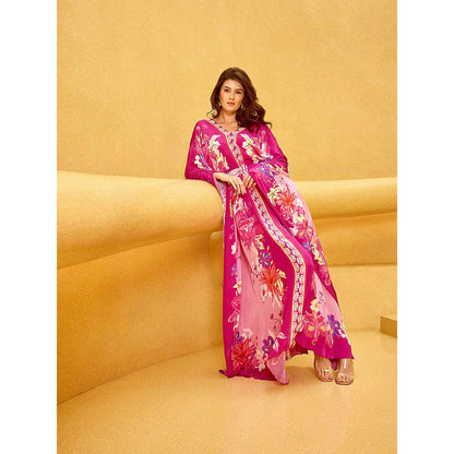 MANDIRA WIRK Pink Floral Placement Dress with Belt (Set of 2)