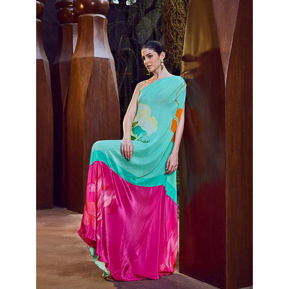 MANDIRA WIRK Multi-Color Placement One-Shoulder Kaftan Dress