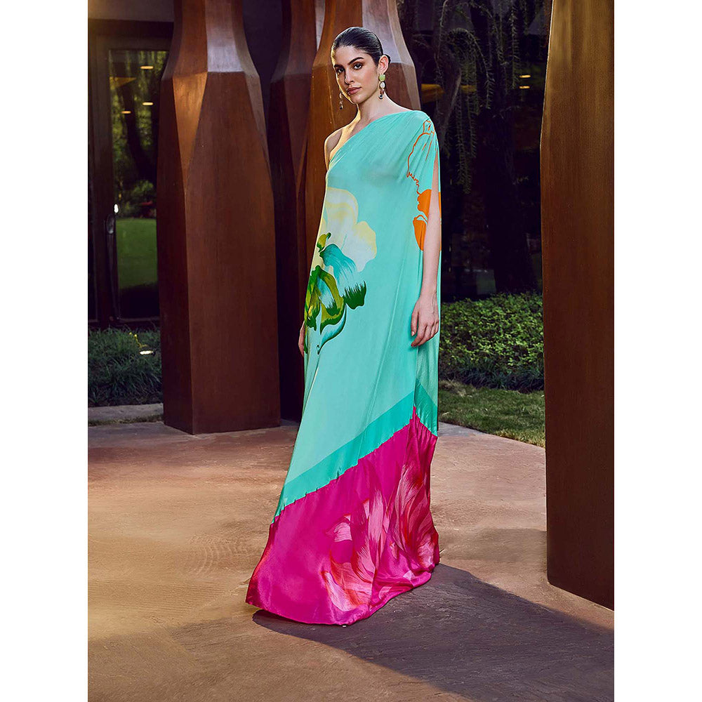 MANDIRA WIRK Multi-Color Placement One-Shoulder Kaftan Dress