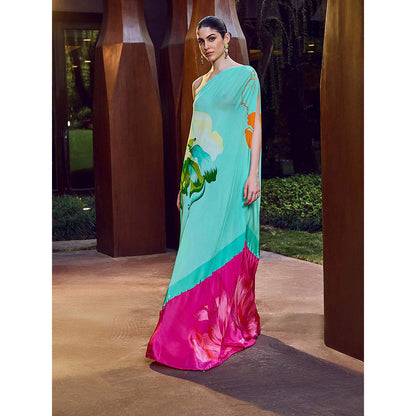 MANDIRA WIRK Multi-Color Placement One-Shoulder Kaftan Dress