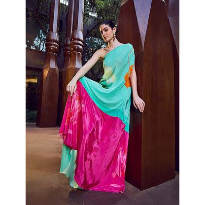 MANDIRA WIRK Multi-Color Placement One-Shoulder Kaftan Dress