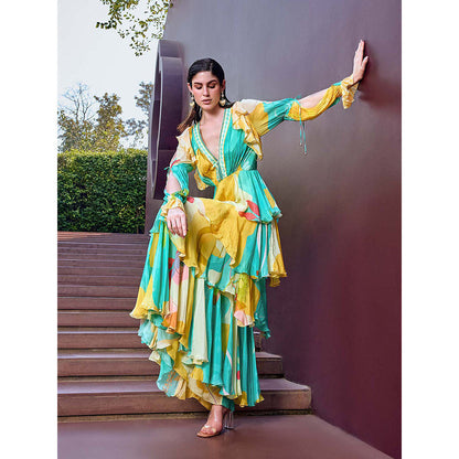 MANDIRA WIRK Turquoise Eucalyptus Layer Dress