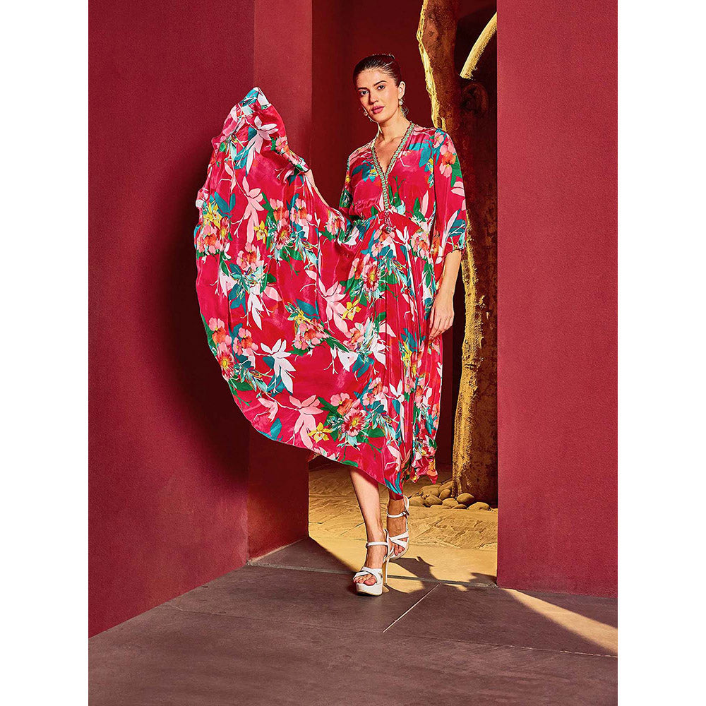 MANDIRA WIRK Pink Scarlet Floral Printed Dress