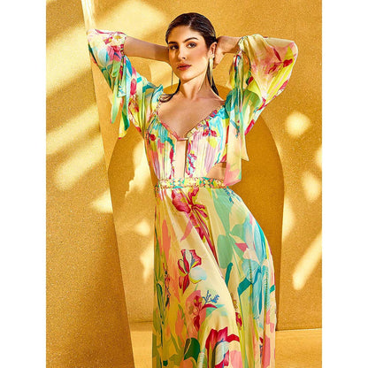 MANDIRA WIRK Multicolor Floral Printed Maxi Dress