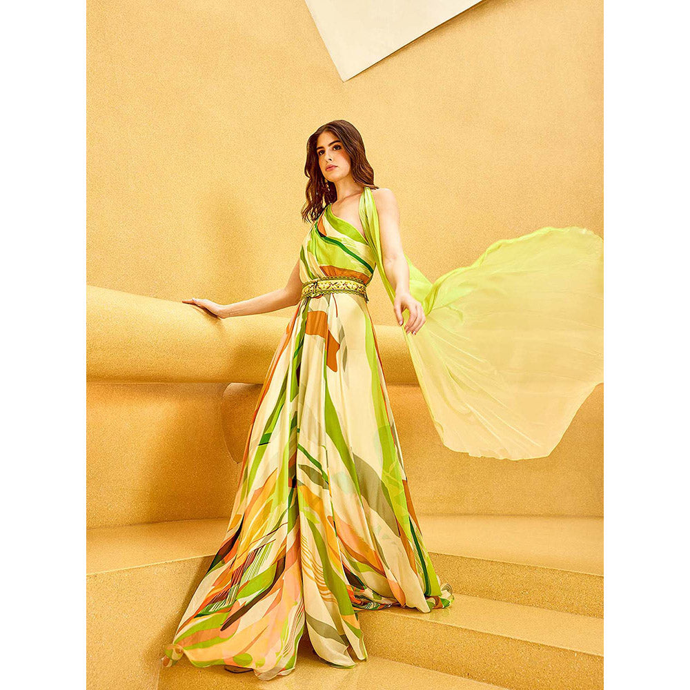 MANDIRA WIRK Lime Green Summer Crisp Jumpsuit with Belt (Set of 2)