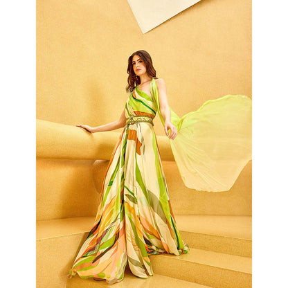 MANDIRA WIRK Lime Green Summer Crisp Jumpsuit with Belt (Set of 2)