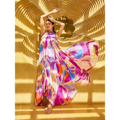 MANDIRA WIRK Purple Abstract Print Geo Dress
