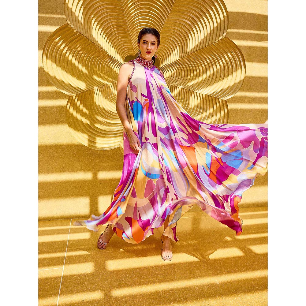 MANDIRA WIRK Purple Abstract Print Geo Dress