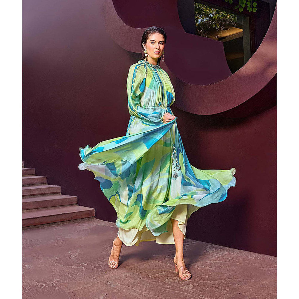 MANDIRA WIRK Green Abstract Print Geo Dress