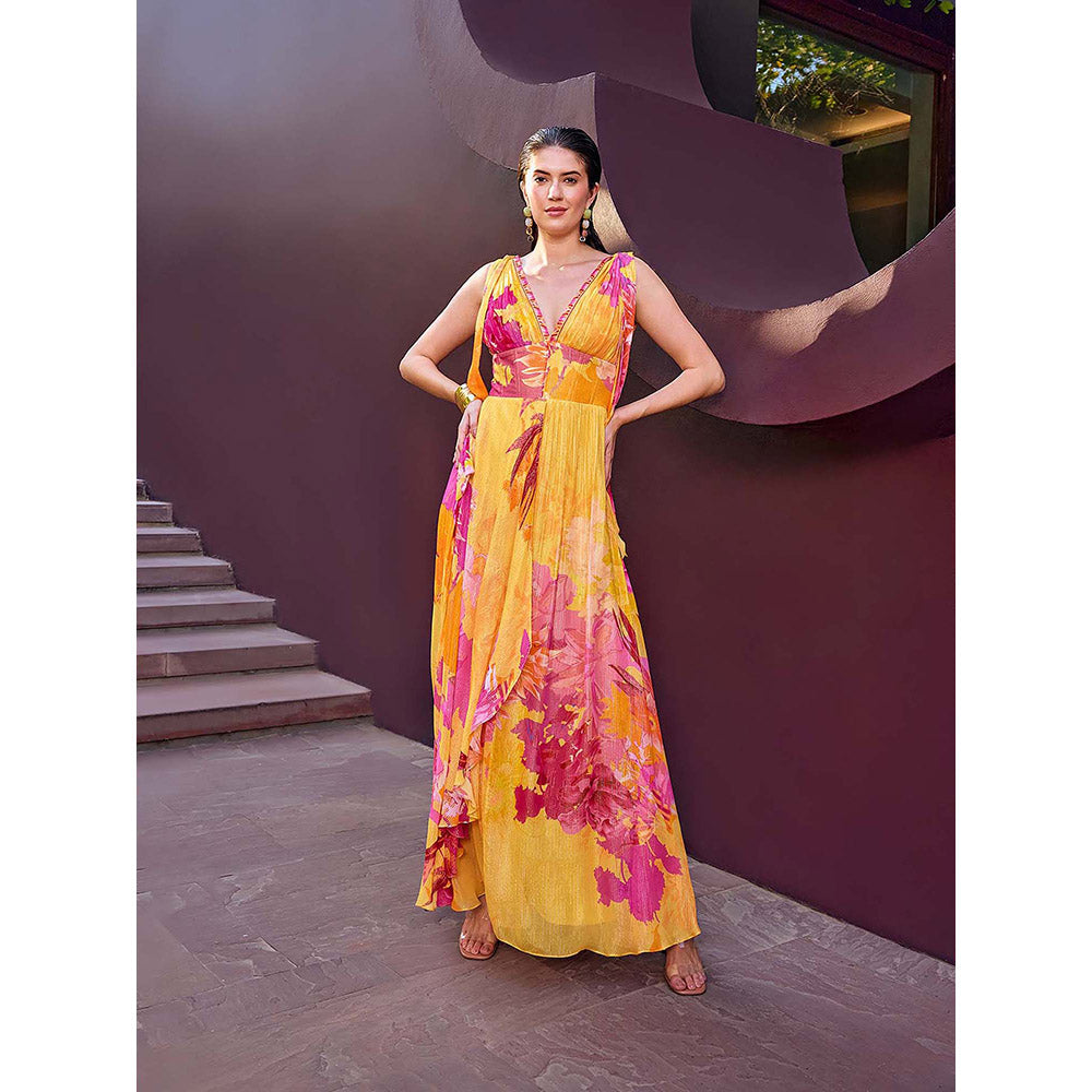 MANDIRA WIRK Orange Ochre Floral Fantasy Dress