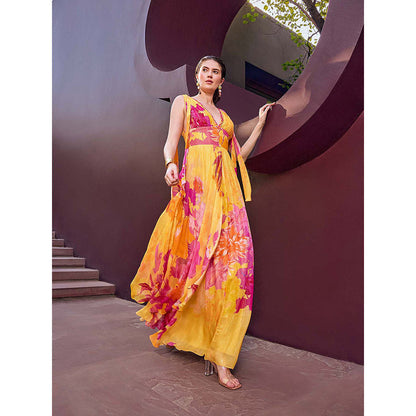 MANDIRA WIRK Orange Ochre Floral Fantasy Dress