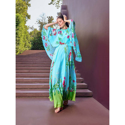 MANDIRA WIRK Mint Blue Floral Dress