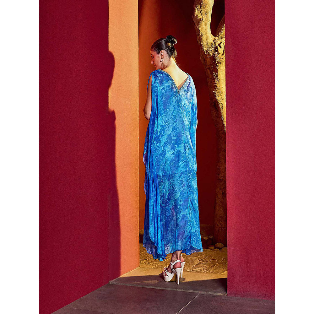 MANDIRA WIRK Blue Mixed Leaf Printed Dress