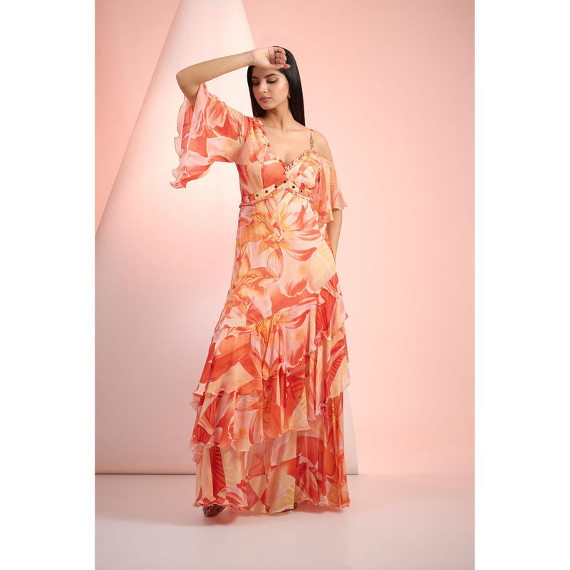 MANDIRA WIRK Orange Printed Maxi Dress