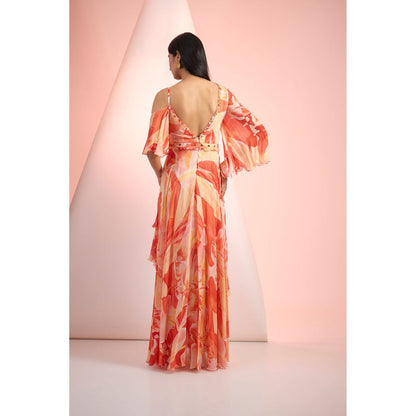 MANDIRA WIRK Orange Printed Maxi Dress